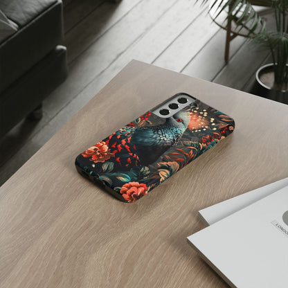 Floral Peacock Phone Case, Tough Cases, Artistic Phone Cover, Unique Gift, Nature Lover Accessory, Protective Case