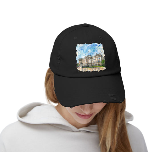 Watercolor Landmark Distressed Cap, Fashion Hat, Streetwear, Travel Gift, Summer Accessory, Vacation Outfit