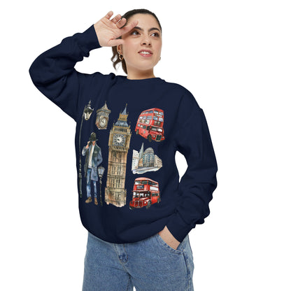 Unisex Garment-Dyed Sweatshirt - Heritage and Charm - England's Iconic Symbols