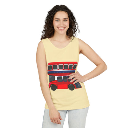 Unisex Garment-Dyed Tank Top - Classic London Double-Decker Bus Artwork