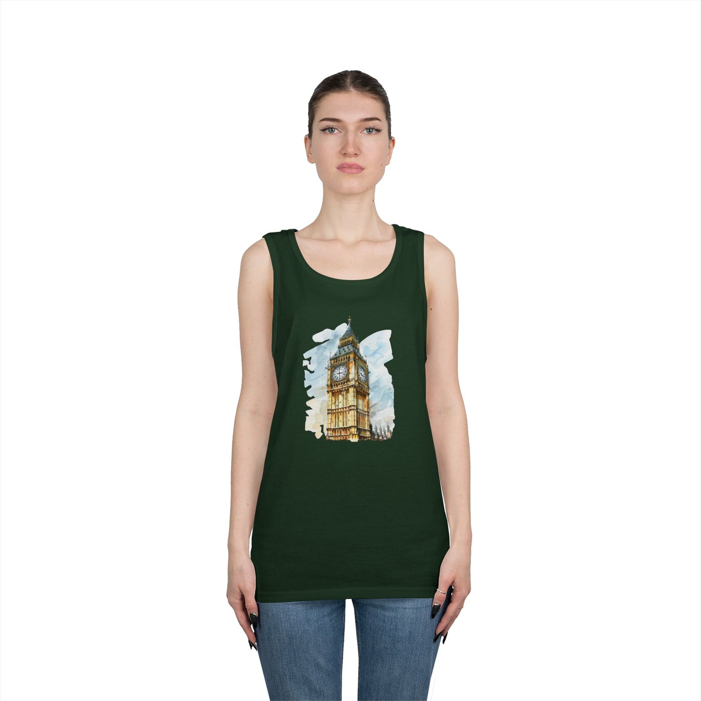 Unisex Heavy Cotton Tank Top - London's Big Ben Landmark Painting