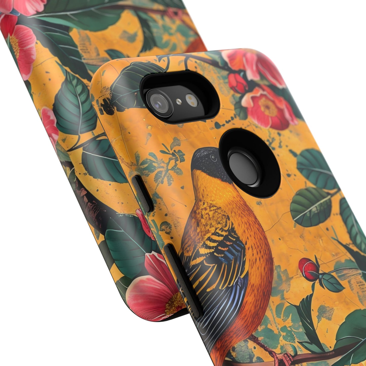 Colorful Floral Phone Case, Tough Cases, Nature-Inspired, Bird Design, Eco-Friendly Gift, Phone Protector for Spring