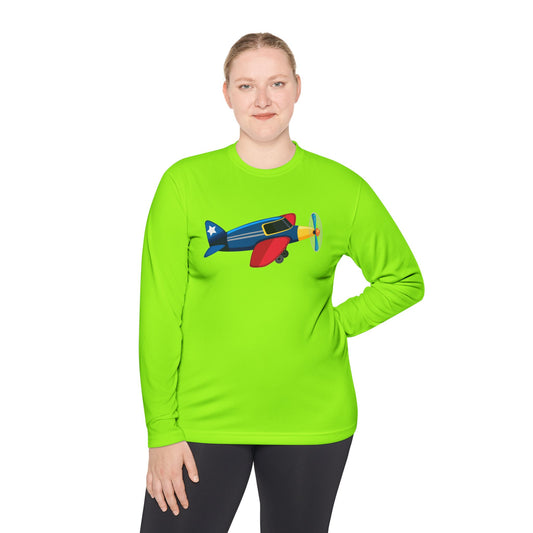 Unisex Lightweight Long Sleeve Tee - Colorful Vintage Airplane Illustration - Retro Aviation Design