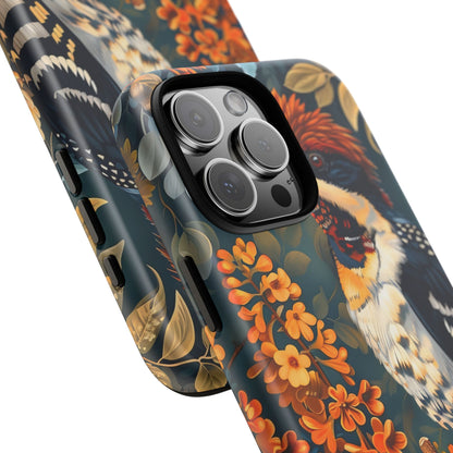 Tough Cases: Floral Bird Phone Case, Vintage Style Cover, Nature Lover Gift, Botanical Design, Spring Inspire Fashion
