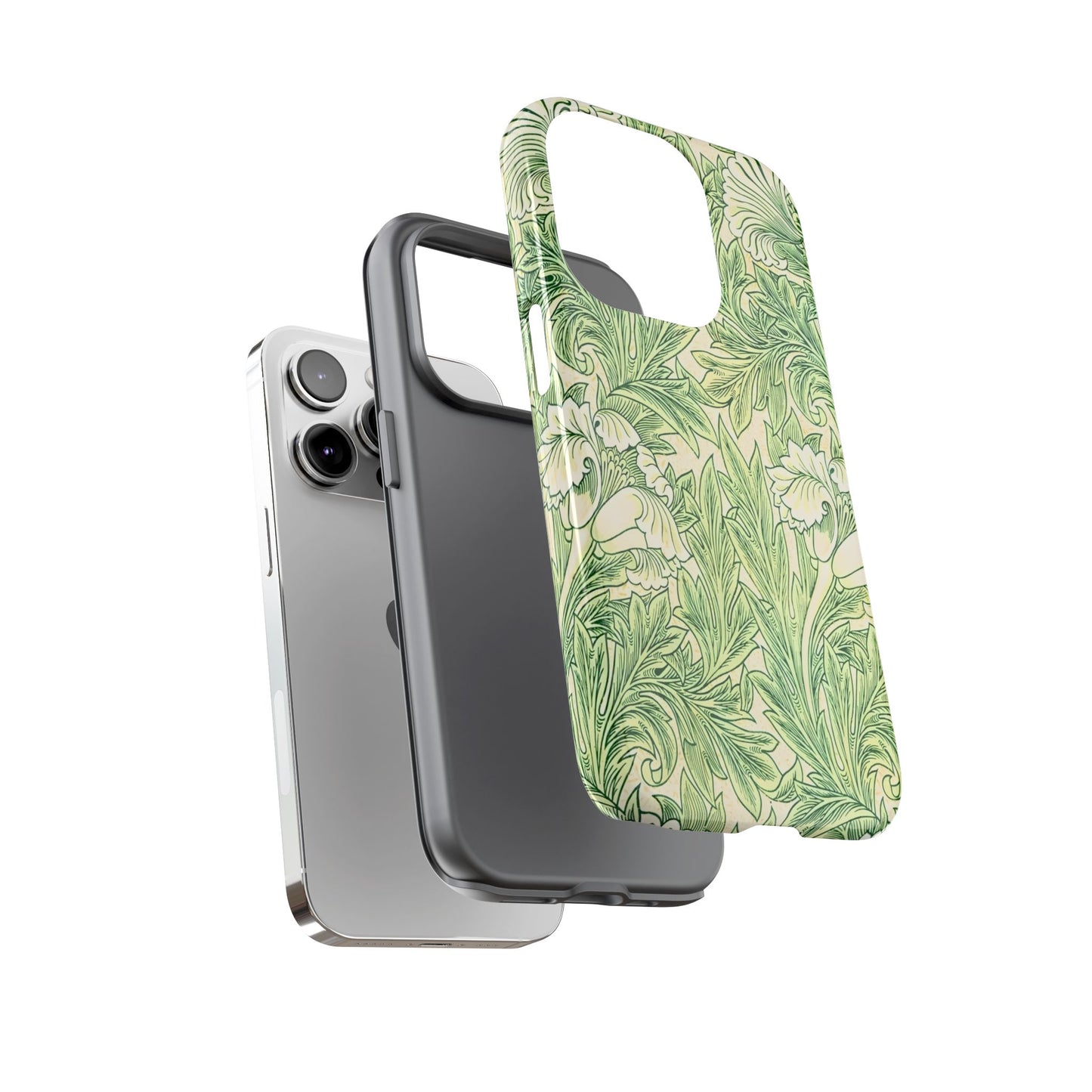 Green Floral Phone Case, Botanical iPhone Cover, Tough Phone Shell, Nature-inspired Gift, Eco-friendly Tech Accessory