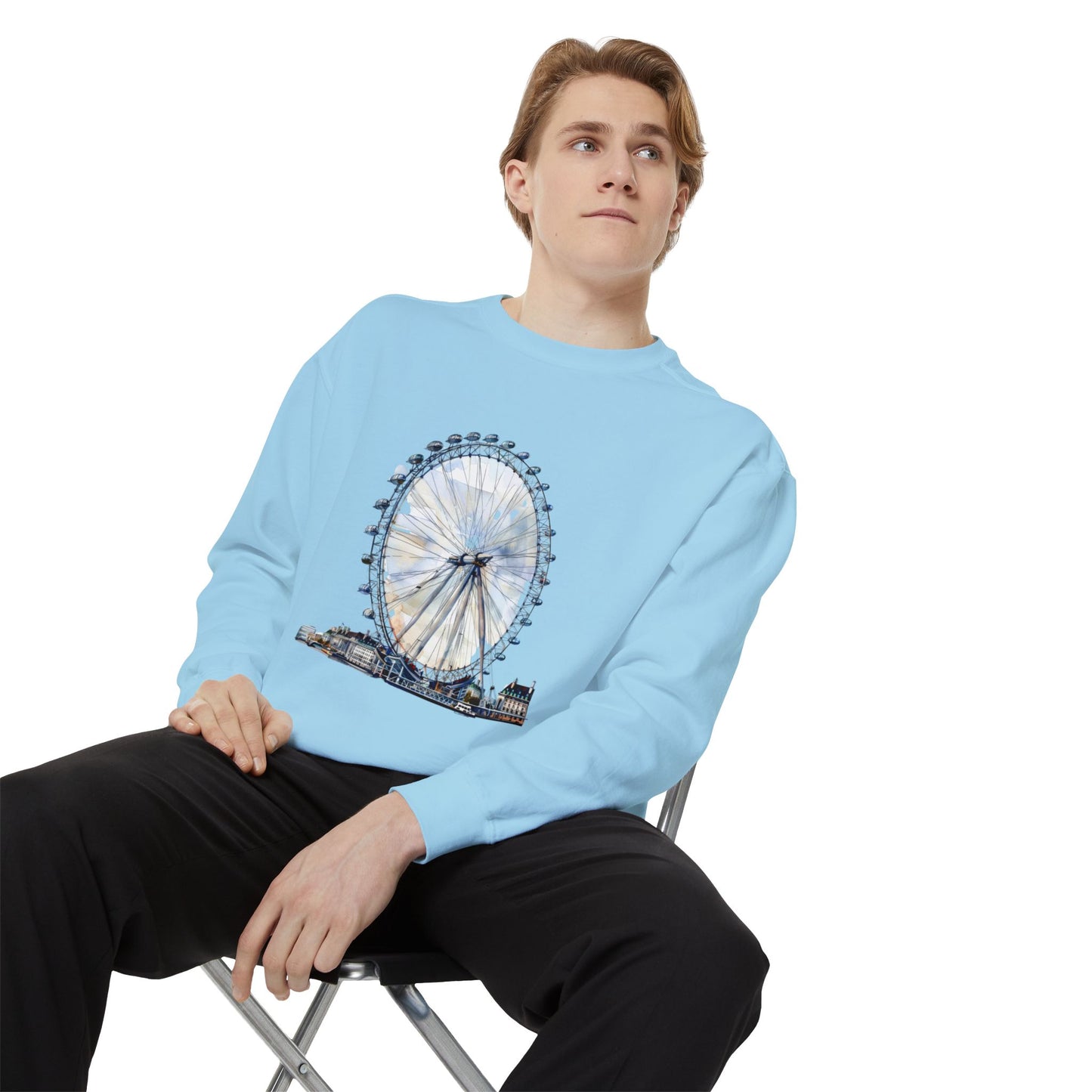 Unisex Garment-Dyed Sweatshirt - London Eye - Iconic Ferris Wheel