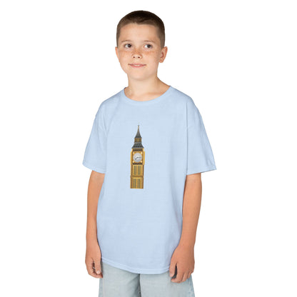 Kids Heavy Cotton Tee - Big Ben Tower Watercolor Art Print -  Fun London Design for Little Explorers