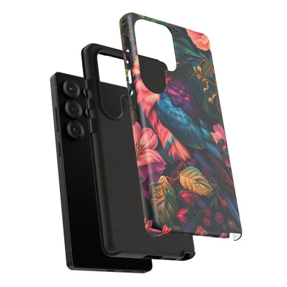 Vibrant Phone Case, Tropical Bird Design, Tough Phone Cover, Floral Tech Accessory, Gift for Nature Lovers