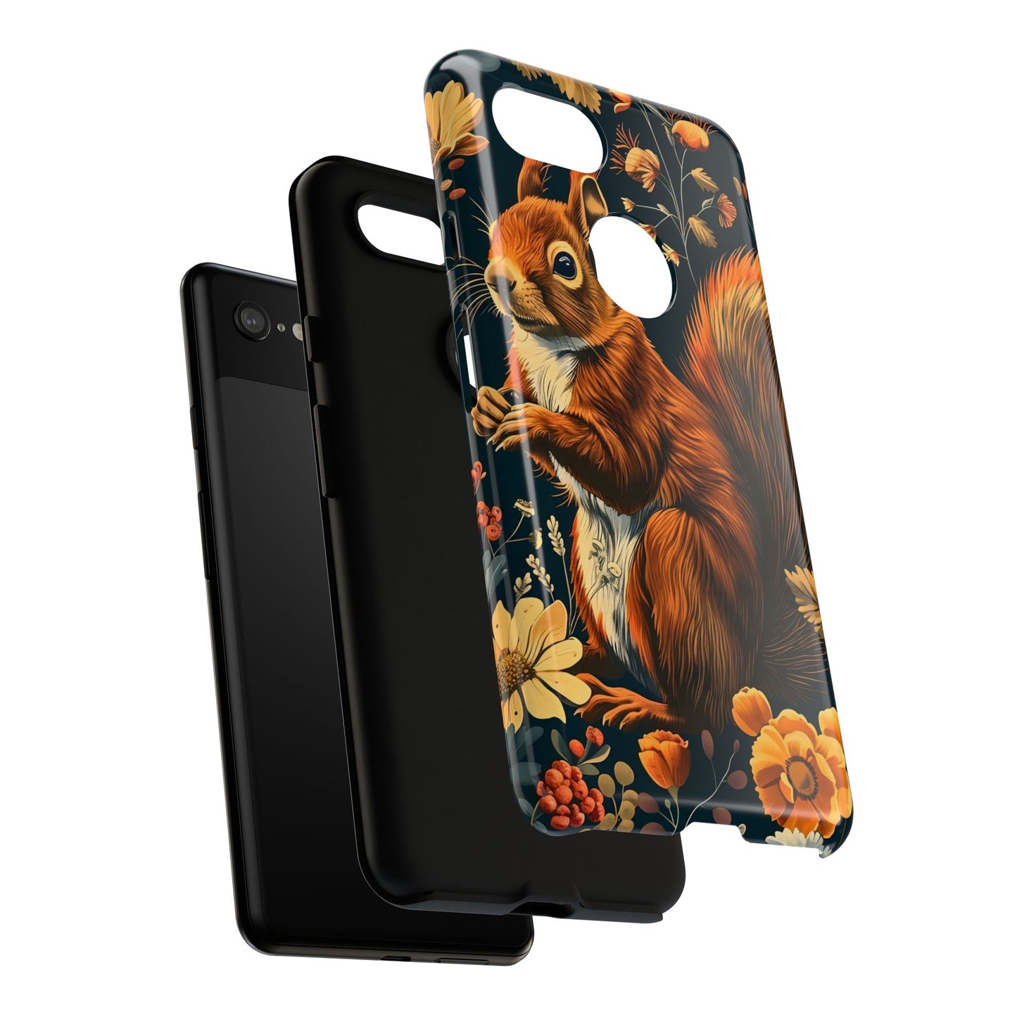 Squirrel Floral Phone Case, Tough Cases for Nature Lovers, Cute Animal Design, Fall Aesthetic, Perfect Gift for Her
