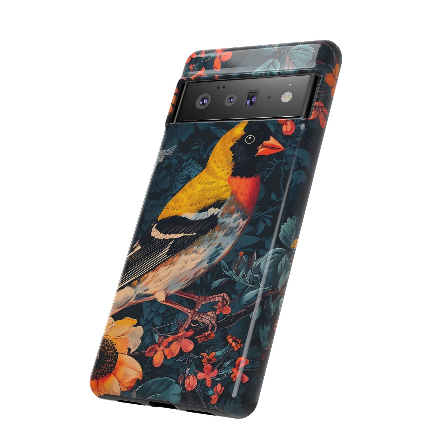 Colorful Bird Phone Case, Floral Phone Cover, Tough Phone Protector, Nature Lover Gift, Botanical Case, Unique Mobile Accessory