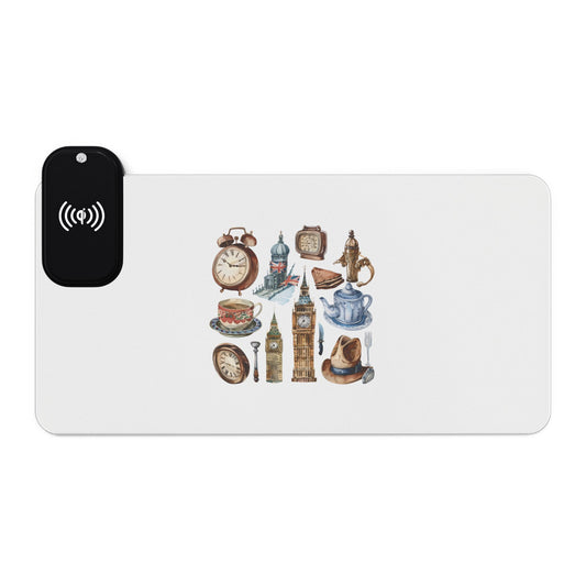 Royal Time & Tea Set – British Heritage Collage - LED Gaming Mouse Pad with Wireless Charging Feature, Perfect for Gamers, Stylish Desk Accessory, Ideal Gift for Tech Lovers, [...]