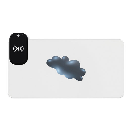 Cloud Illustration - Dark Blue - LED Wireless Charging Gaming Mouse Pad - Modern Desk Accessory, Gamer Gift, Home Office, White, Black, Cool Tech Decor