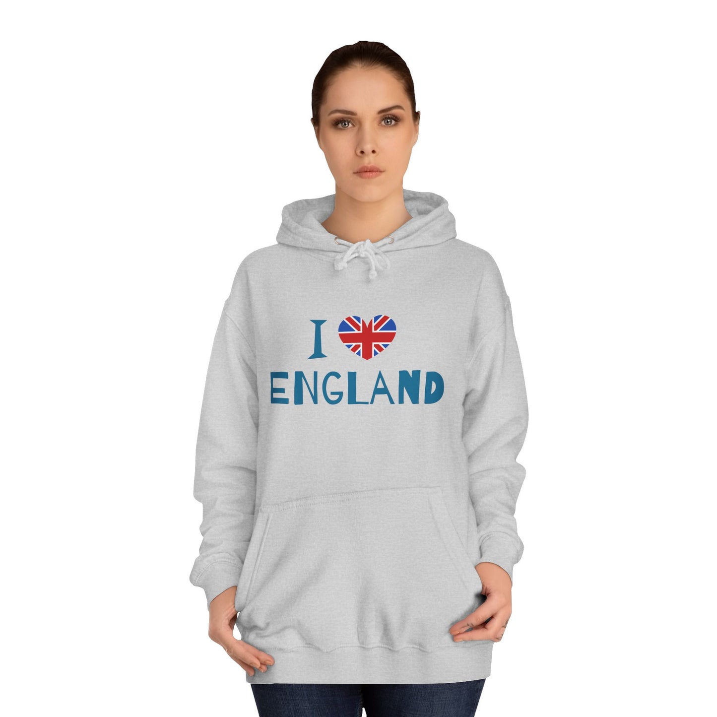Unisex College Hoodie - I Love England - Union Jack Heart Design