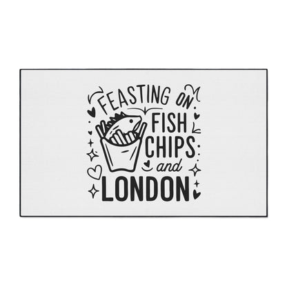 Feasting on Fish and Chips Floor Mat | Kitchen Decor | Home Welcome Mat | Fun Doormat | Gift for Fish Lovers | London-Themed Decor