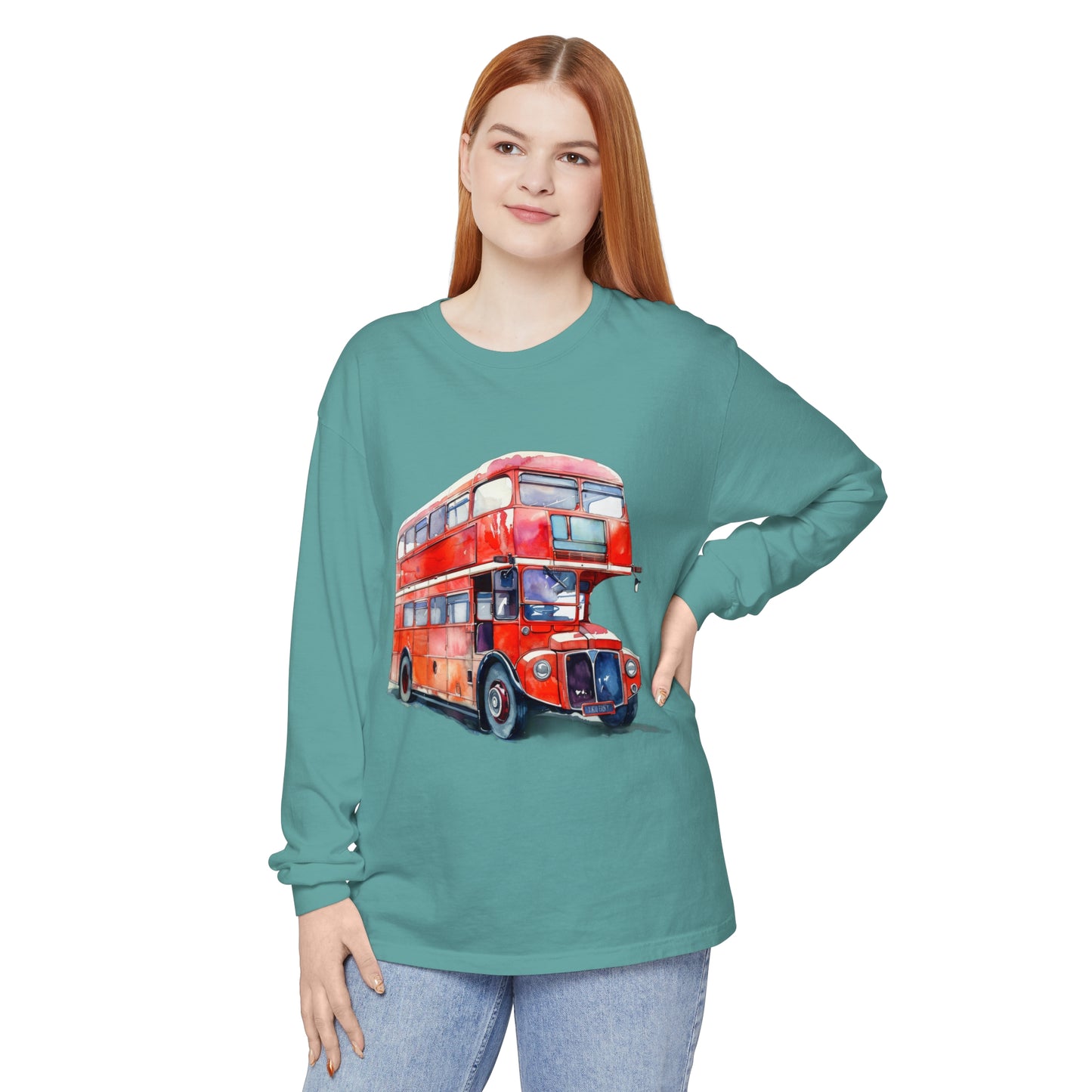 Unisex Garment-dyed Long Sleeve T-Shirt - Hop On, Hop Off - Exploring London by Bus