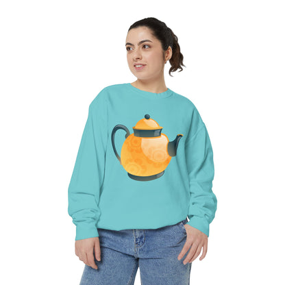 Unisex Garment-Dyed Sweatshirt - Classic British Tea Kettle - Timeless Elegance in Tea Time
