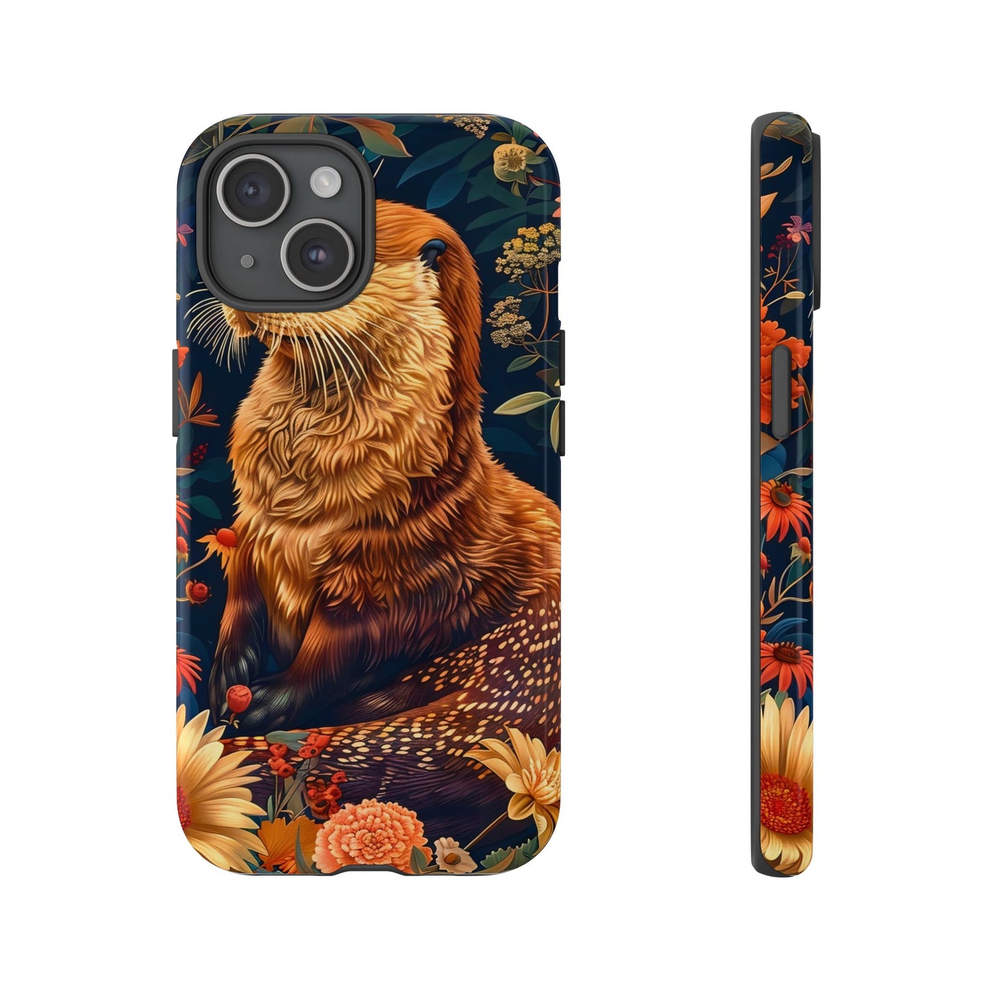 Otter Phone Case, Floral Otter Design, Tough Phone Cover, Nature Lover Gift, Cute Animal Accessories