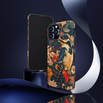 Artistic Bird Phone Case, Unique Tough Cases for Nature Lovers, Floral Design, Cute Gift, Customized Phone Accessories