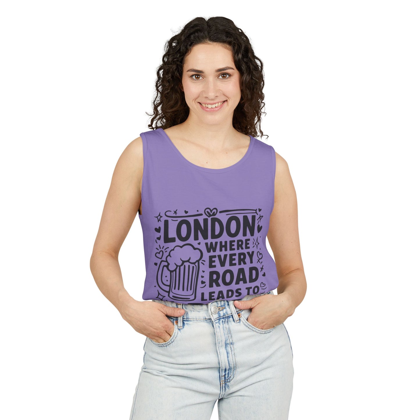 Unisex Garment-Dyed Tank Top - London where every road leads to Pub