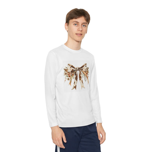 Youth Long Sleeve Tee - Vintage Cowhide Bow with Rustic Floral Decor