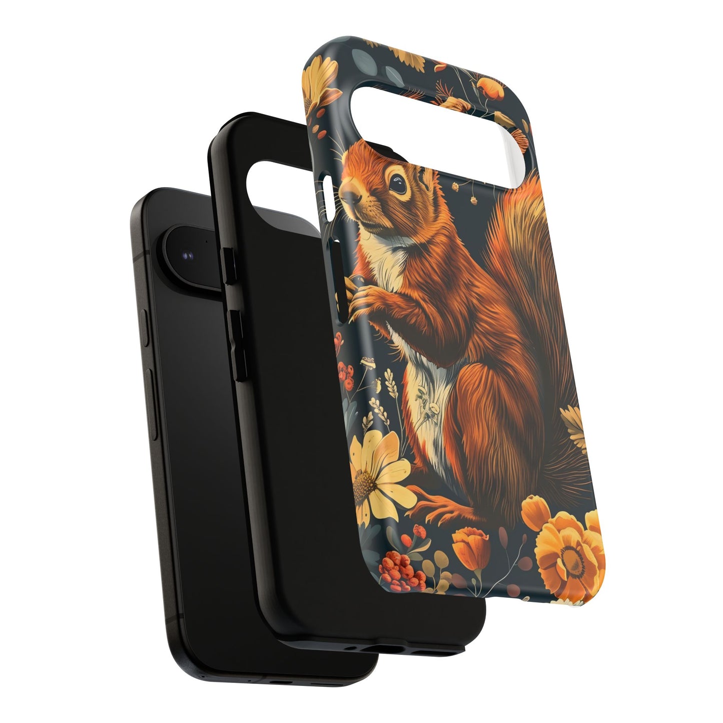 Squirrel Floral Phone Case, Tough Cases for Nature Lovers, Cute Animal Design, Fall Aesthetic, Perfect Gift for Her
