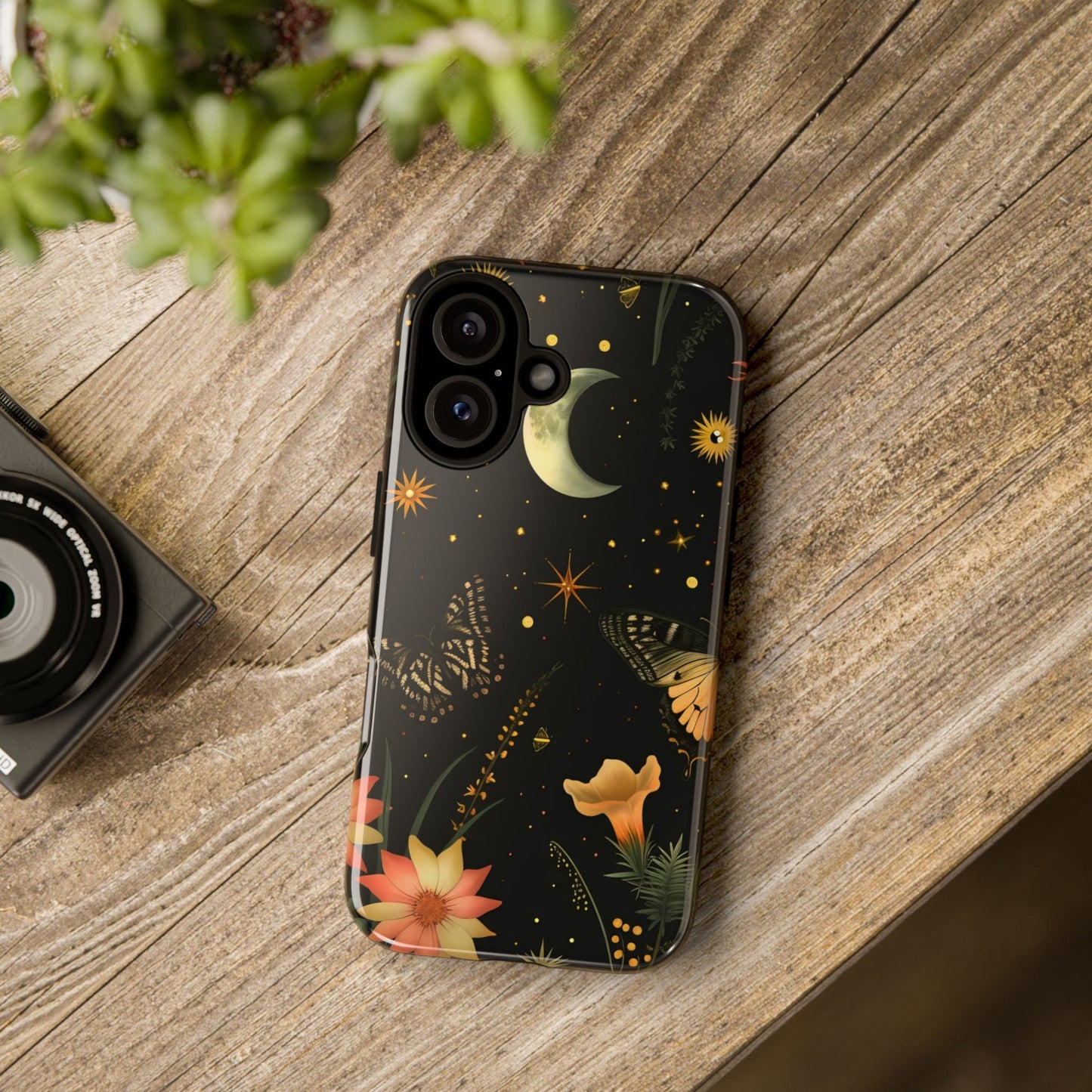 Floral Phone Case - Tough Cases with Moon and Butterflies, Bohemian Chic, Gift for Nature Lovers, Unique Tech Accessories, Stylish [...]
