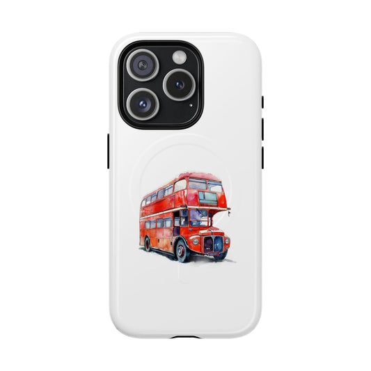 Vintage Double-Decker Bus Phone Case, Tough Magnetic Cases, Unique Mobile Cover, Gifts for Travelers, London-Themed Accessories