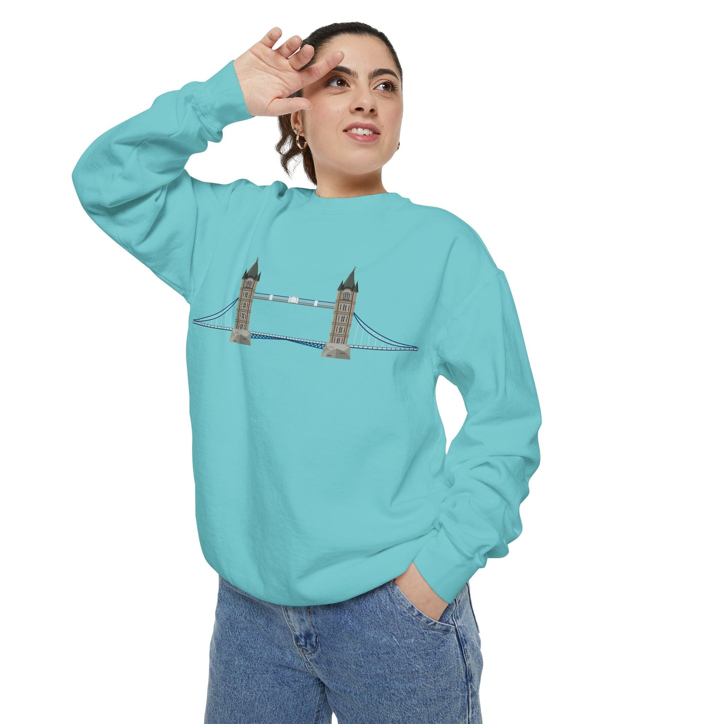 Unisex Garment-Dyed Sweatshirt - Tower Bridge - Iconic London Landmark