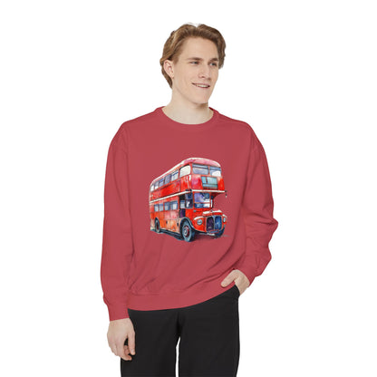 Unisex Garment-Dyed Sweatshirt Relaxed - London Transport Red Double-Decker Bus