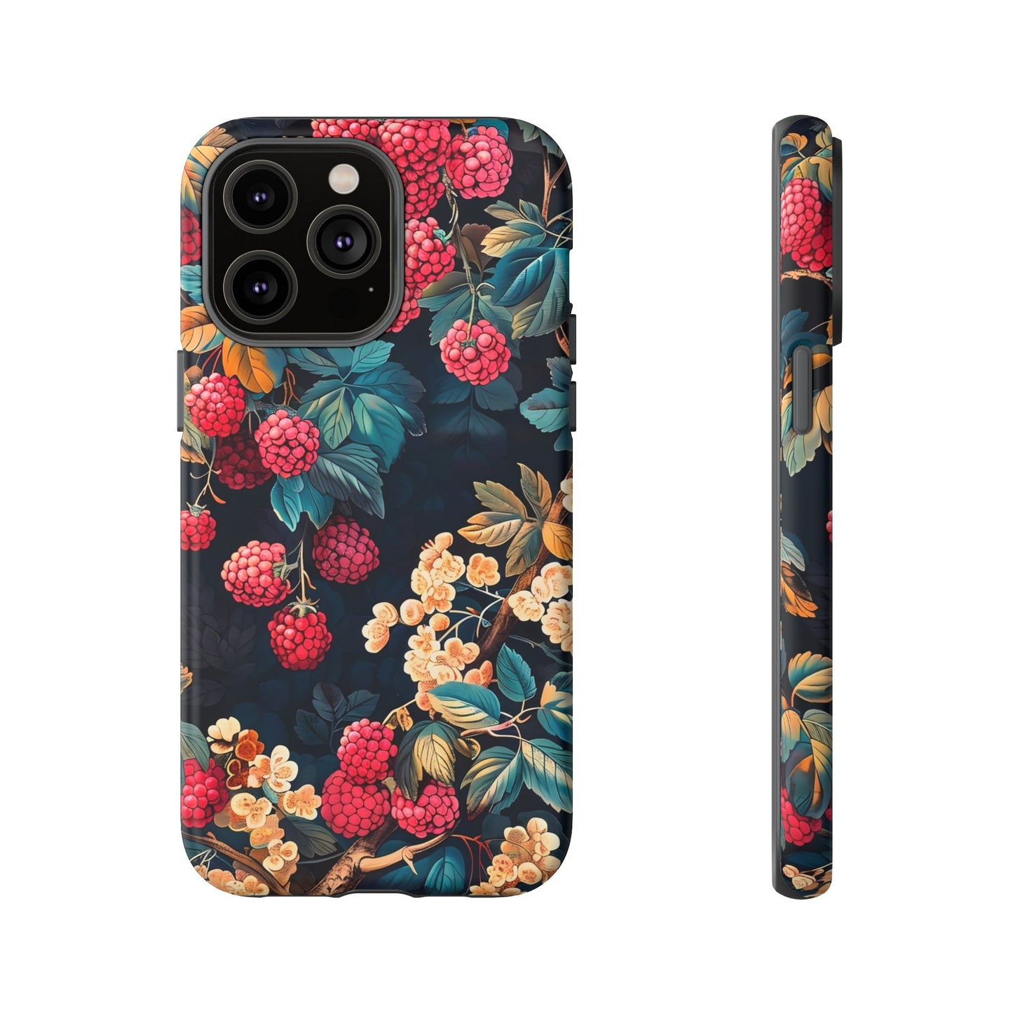 Floral Phone Case with Berry Design, Durable Phone Cover, Floral Print, Gift for Plant Lovers, Nature-Inspired Accessory