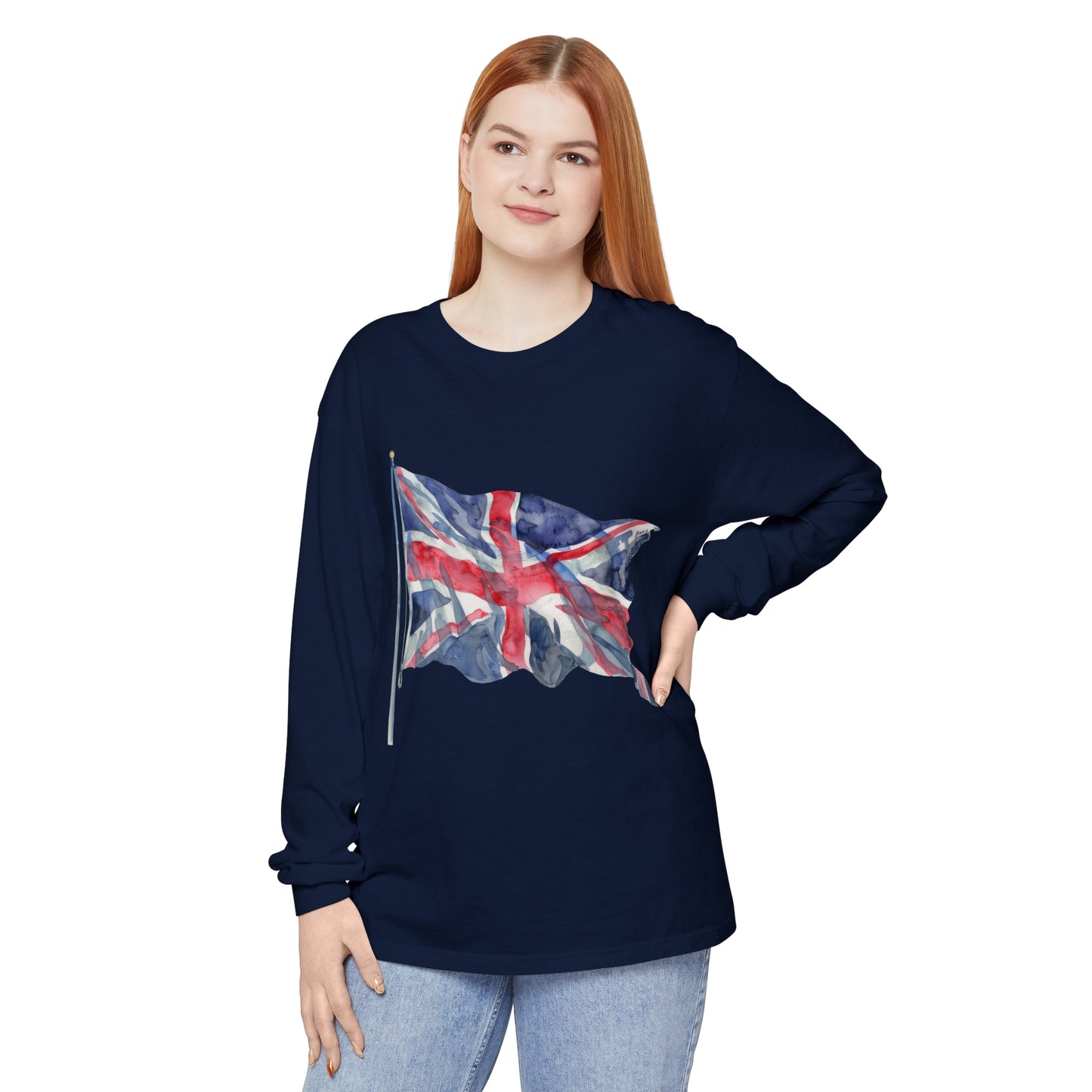 Unisex Garment-dyed Long Sleeve T-Shirt - Classic UK Flag Design