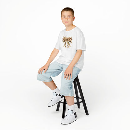 Kids Tee - Boho Western Bow with Flowers and Cow Pattern -  Adorable Heavy Cotton T-Shirt for Little Fashionistas