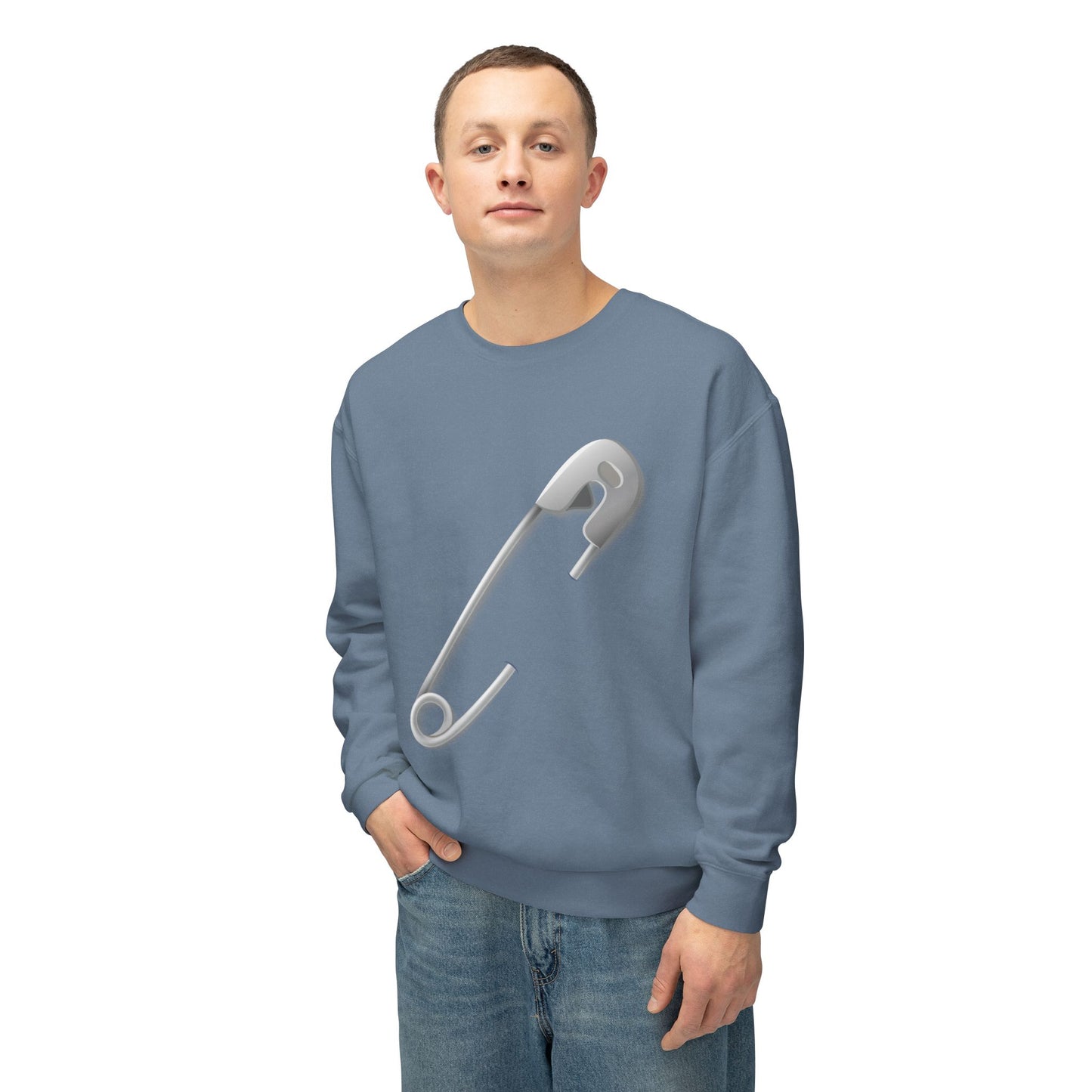 Unisex Lightweight Crewneck Sweatshirt - Minimalist Safety Pin Design