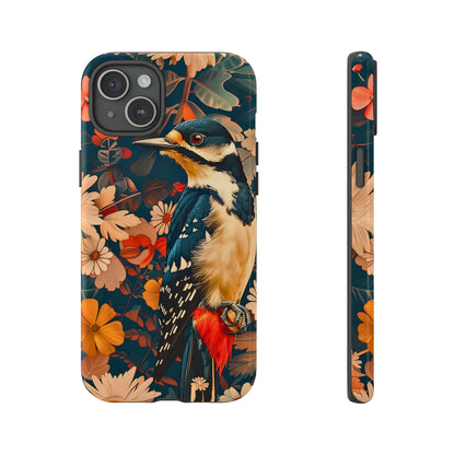 Artistic Bird Phone Case, Unique Tough Cases for Nature Lovers, Floral Design, Cute Gift, Customized Phone Accessories