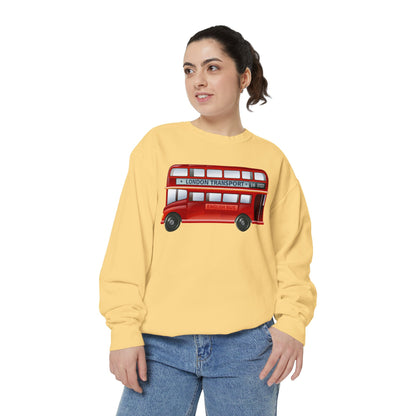 Unisex Garment-Dyed Sweatshirt - City on Wheels - The Classic British Red Bus