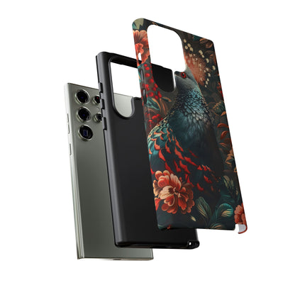 Floral Peacock Phone Case, Tough Cases, Artistic Phone Cover, Unique Gift, Nature Lover Accessory, Protective Case