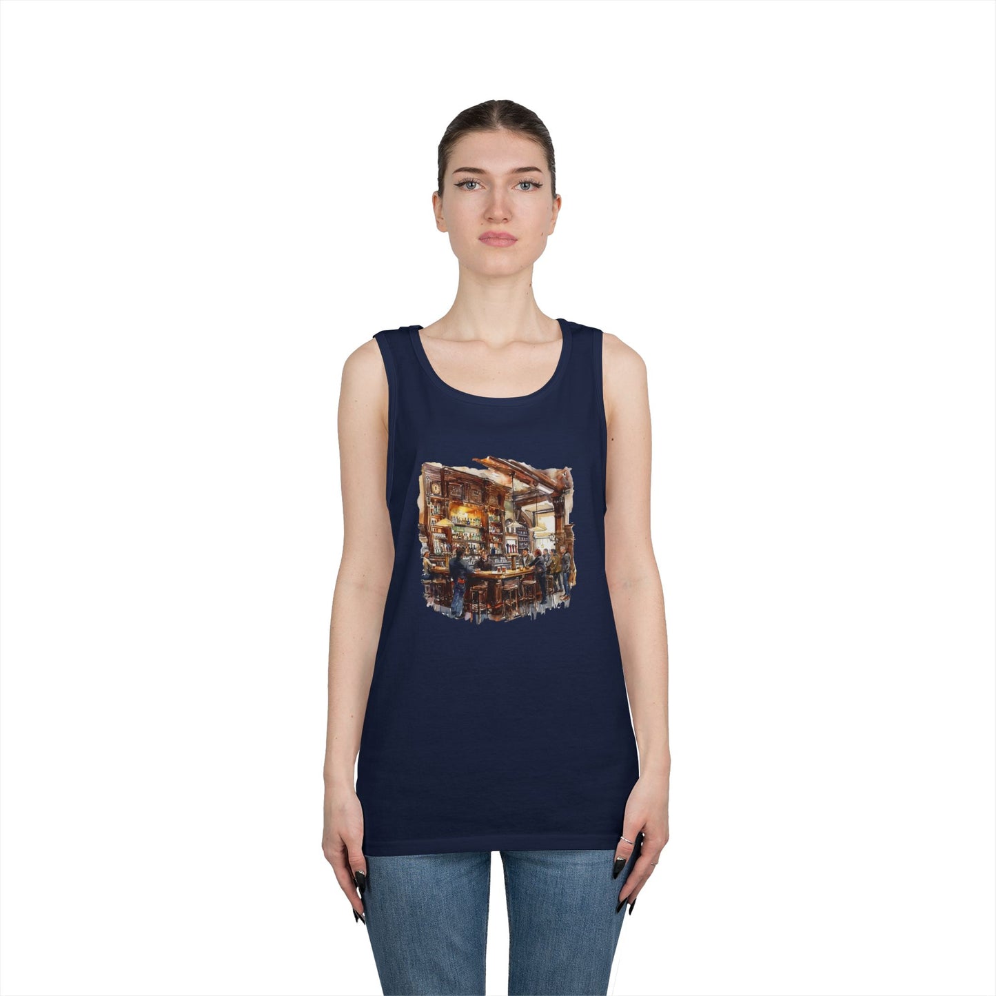 Unisex Heavy Cotton Tank Top - Classic Pub Decor Watercolor Illustration
