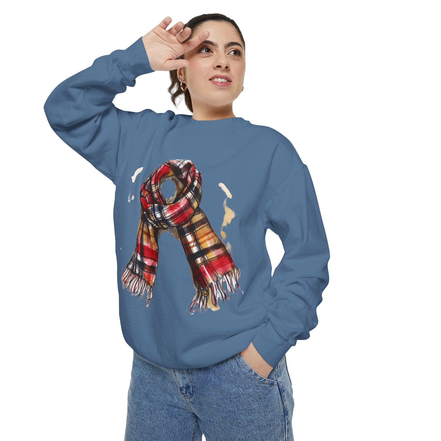 Unisex Garment-Dyed Sweatshirt - Classic British Plaid Scarf Design