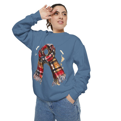 Unisex Garment-Dyed Sweatshirt - Classic British Plaid Scarf Design