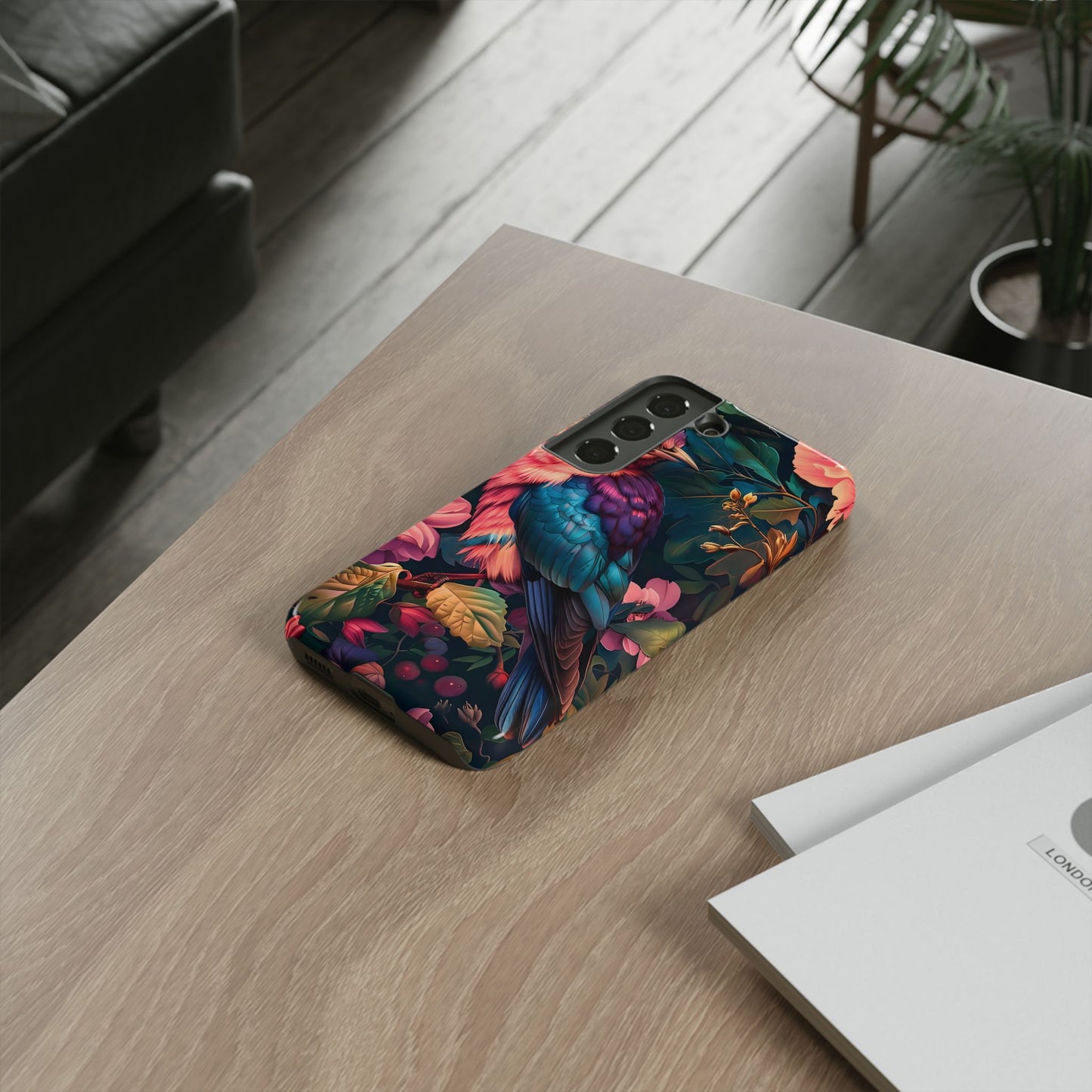 Vibrant Phone Case, Tropical Bird Design, Tough Phone Cover, Floral Tech Accessory, Gift for Nature Lovers