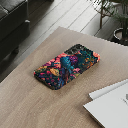 Vibrant Phone Case, Tropical Bird Design, Tough Phone Cover, Floral Tech Accessory, Gift for Nature Lovers