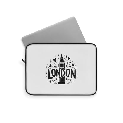 London Love Laptop Sleeve | Bohemian Tech Case, Gifts for Travelers, Black and White Design, Computer Sleeve, London Souvenir