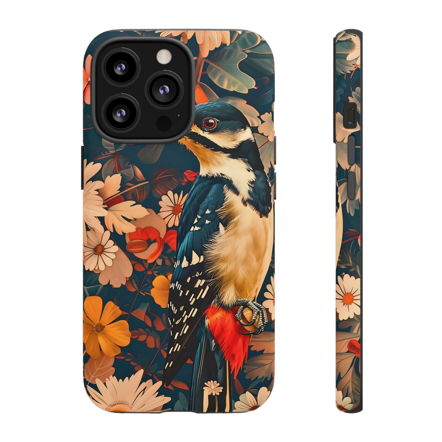 Artistic Bird Phone Case, Unique Tough Cases for Nature Lovers, Floral Design, Cute Gift, Customized Phone Accessories