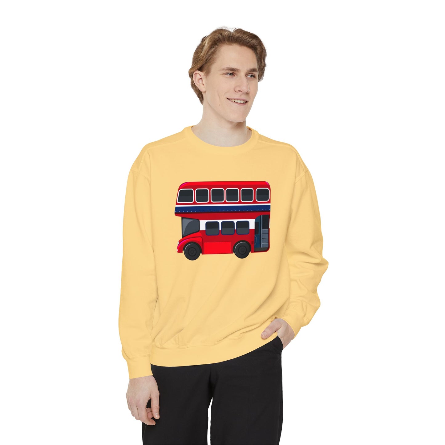 Unisex Garment-Dyed Sweatshirt Versatile - London Transport Red Double-Decker Bus