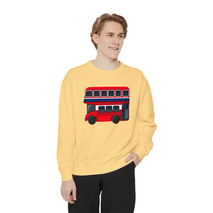 Unisex Garment-Dyed Sweatshirt Versatile - London Transport Red Double-Decker Bus