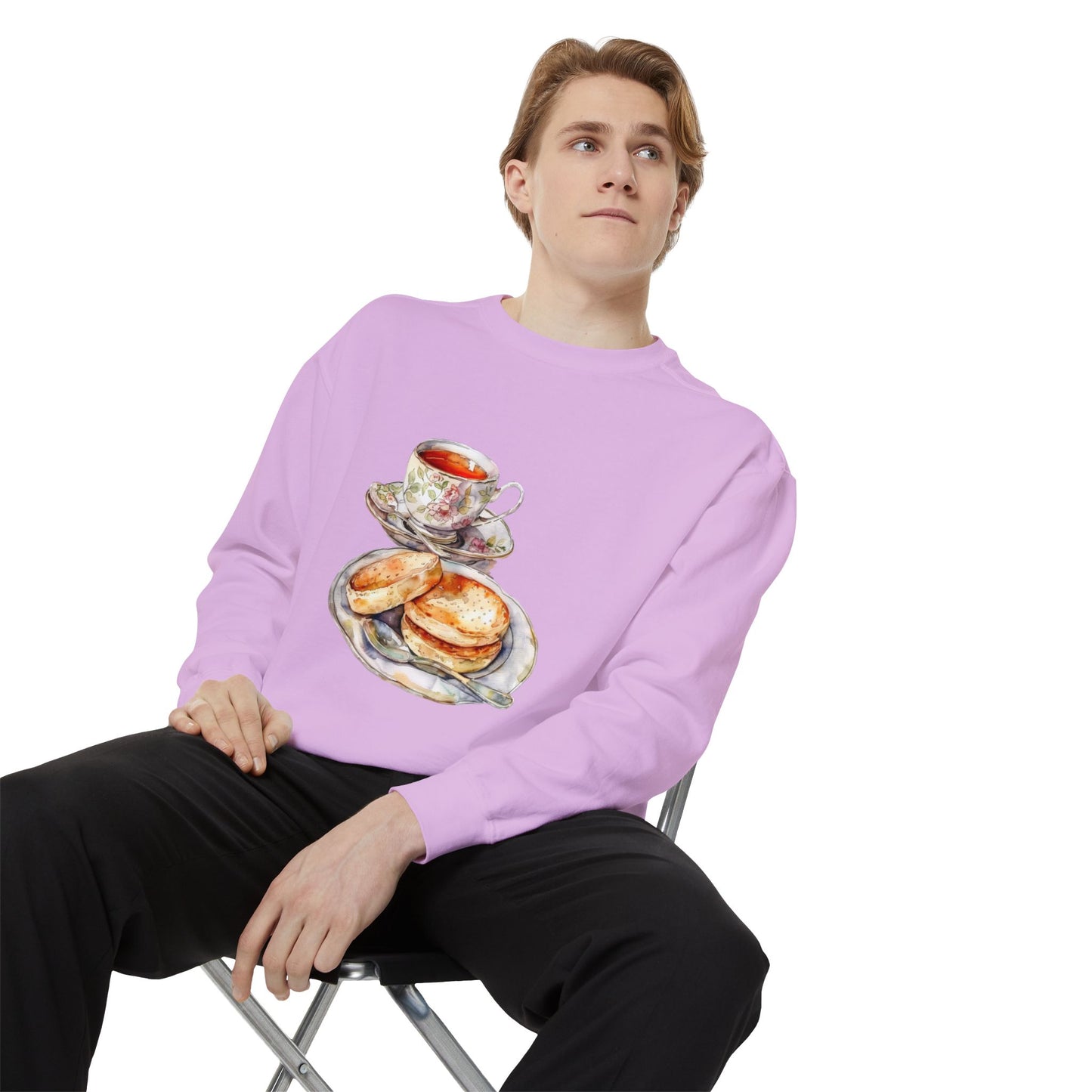 Unisex Garment-Dyed Sweatshirt- British Royal Breakfast - Elegant and Opulent Morning Feast