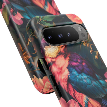 Vibrant Phone Case, Tropical Bird Design, Tough Phone Cover, Floral Tech Accessory, Gift for Nature Lovers