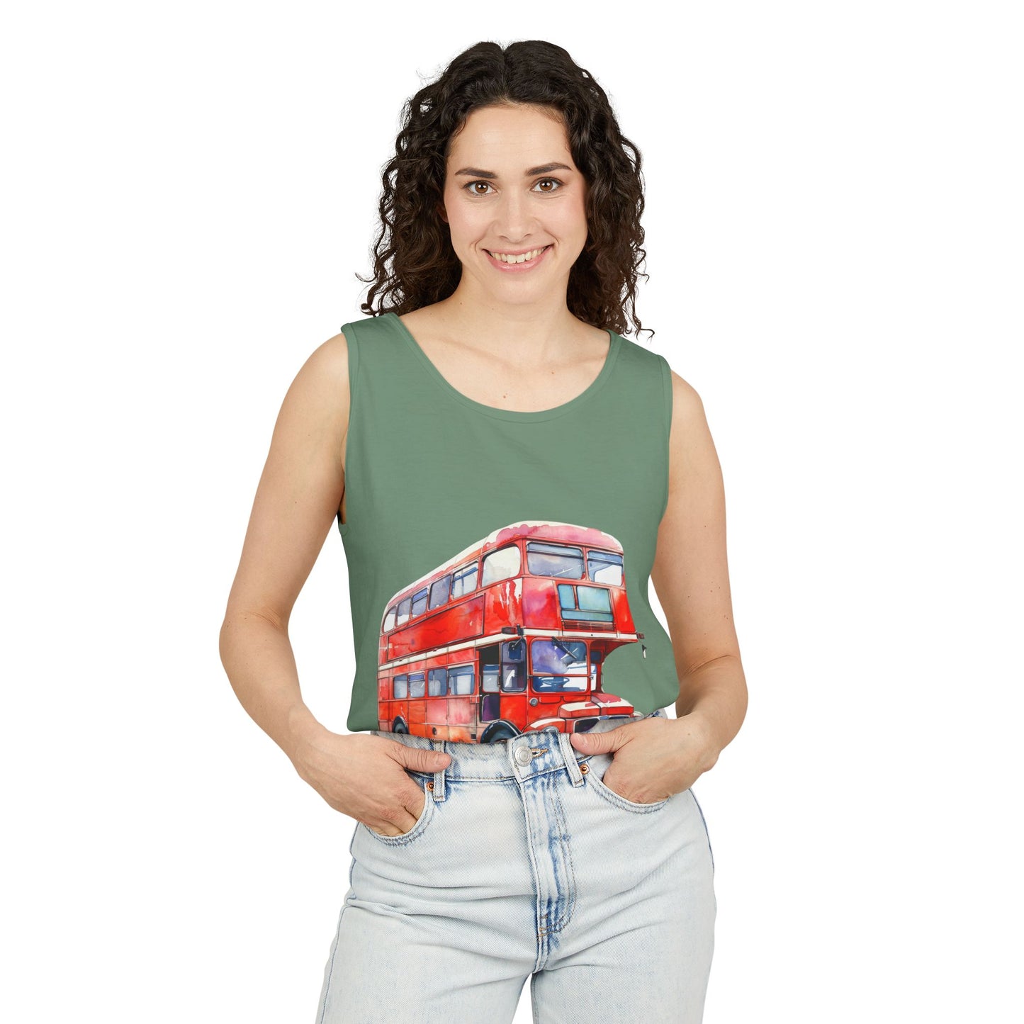 Unisex Garment-Dyed Tank Top - Classic London Double-Decker Bus Artwork