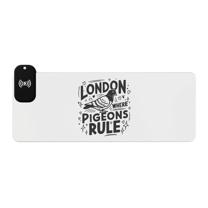 Pigeons Rule in London - LED Gaming Mouse Pad with Wireless Charging - London Pigeons Design, Gaming Gift, Desk Accessory, Office Decor, Tech Gadget
