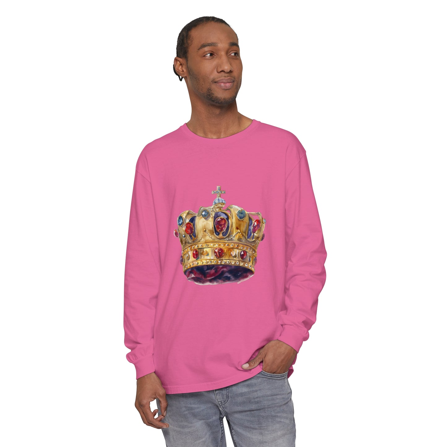 Unisex Garment-dyed Long Sleeve T-Shirt - British Royal Crown - Symbol of Regal Elegance and Authority